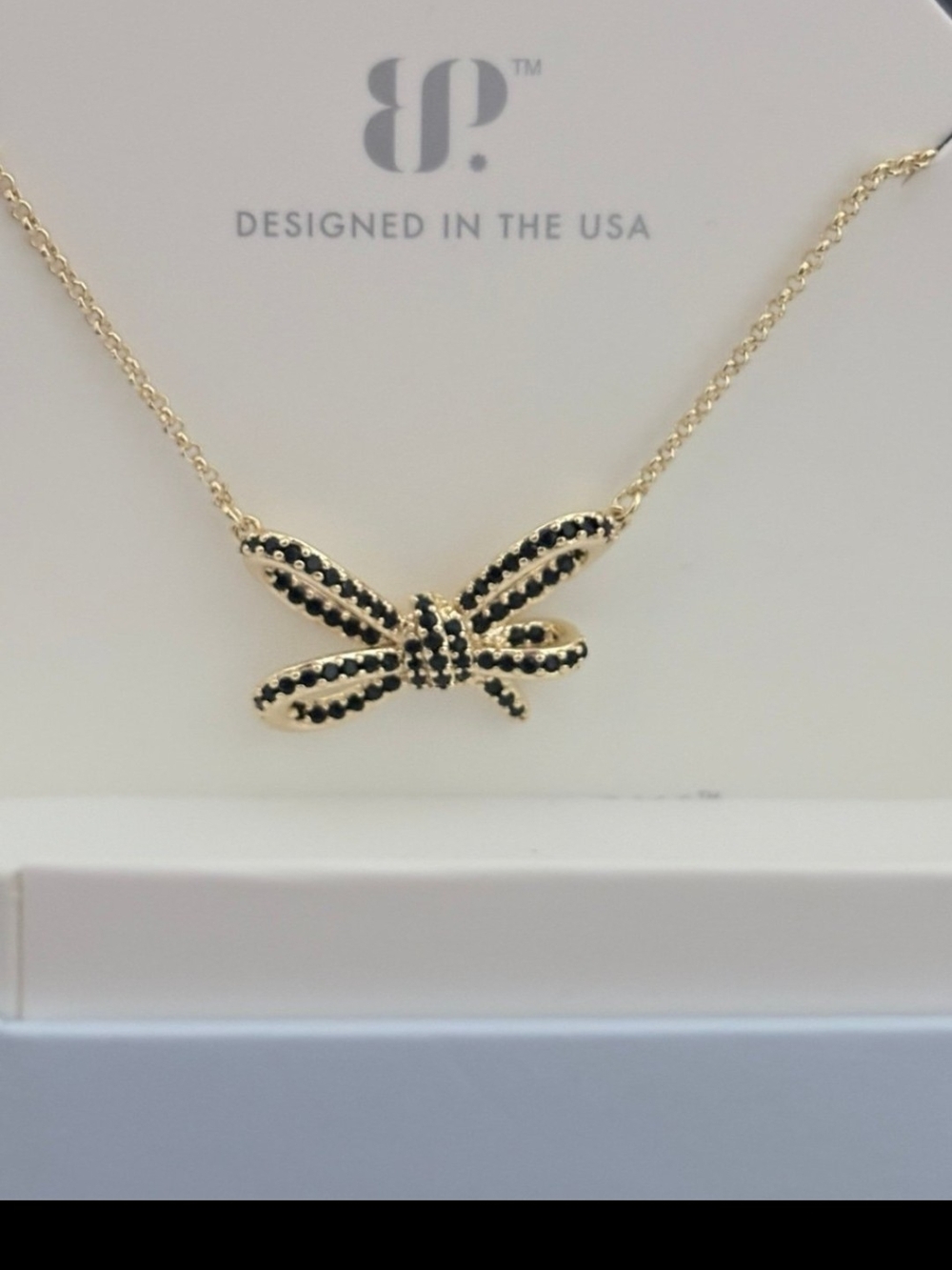 Bomb Party Bow Necklace - Onyx on Gold